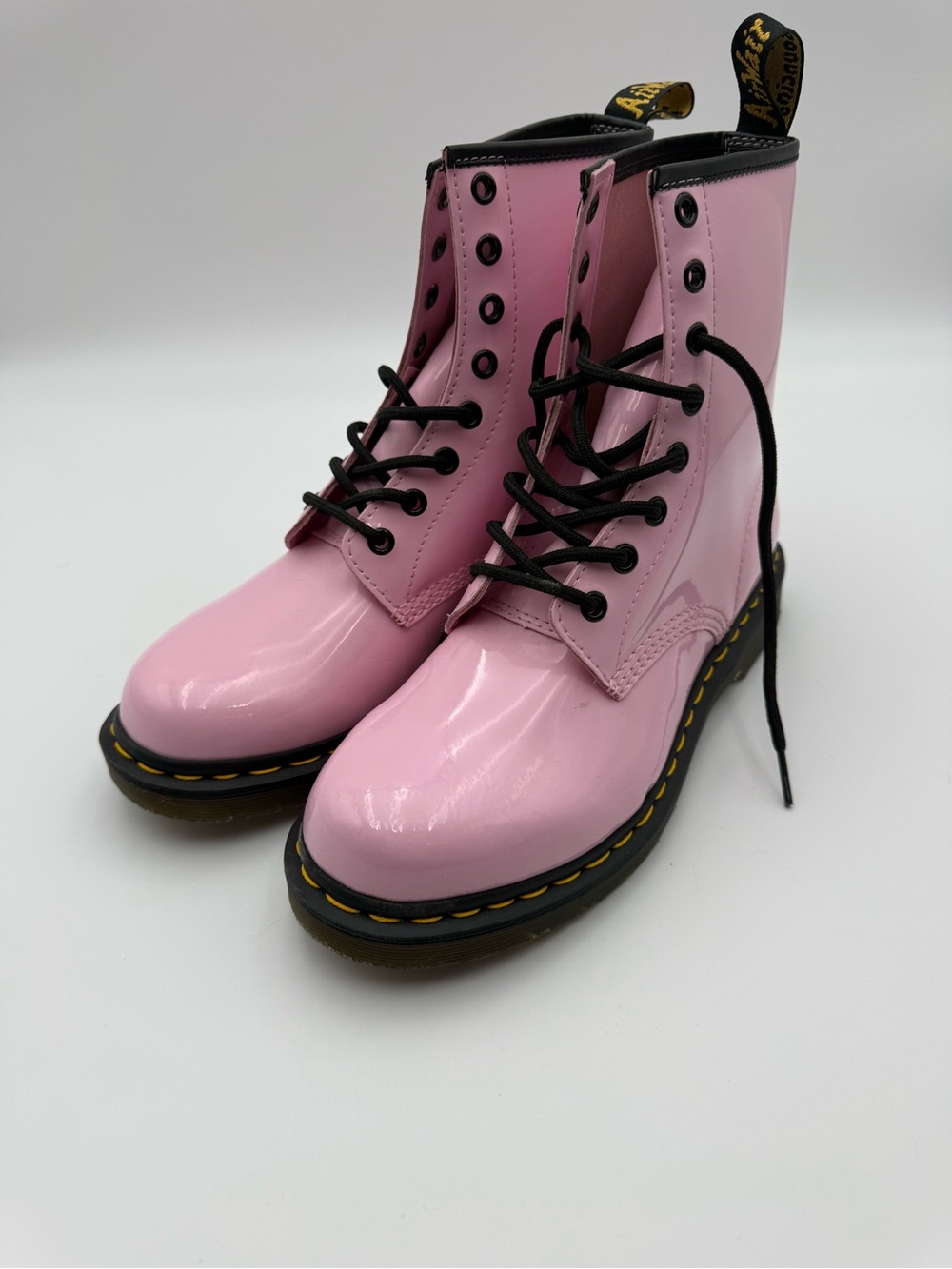Dr. Martens Pink Patent Leather 8-Eye Lace-Up Boots